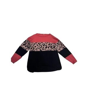 New Orange Leopard Color blocked Sweater sz Large